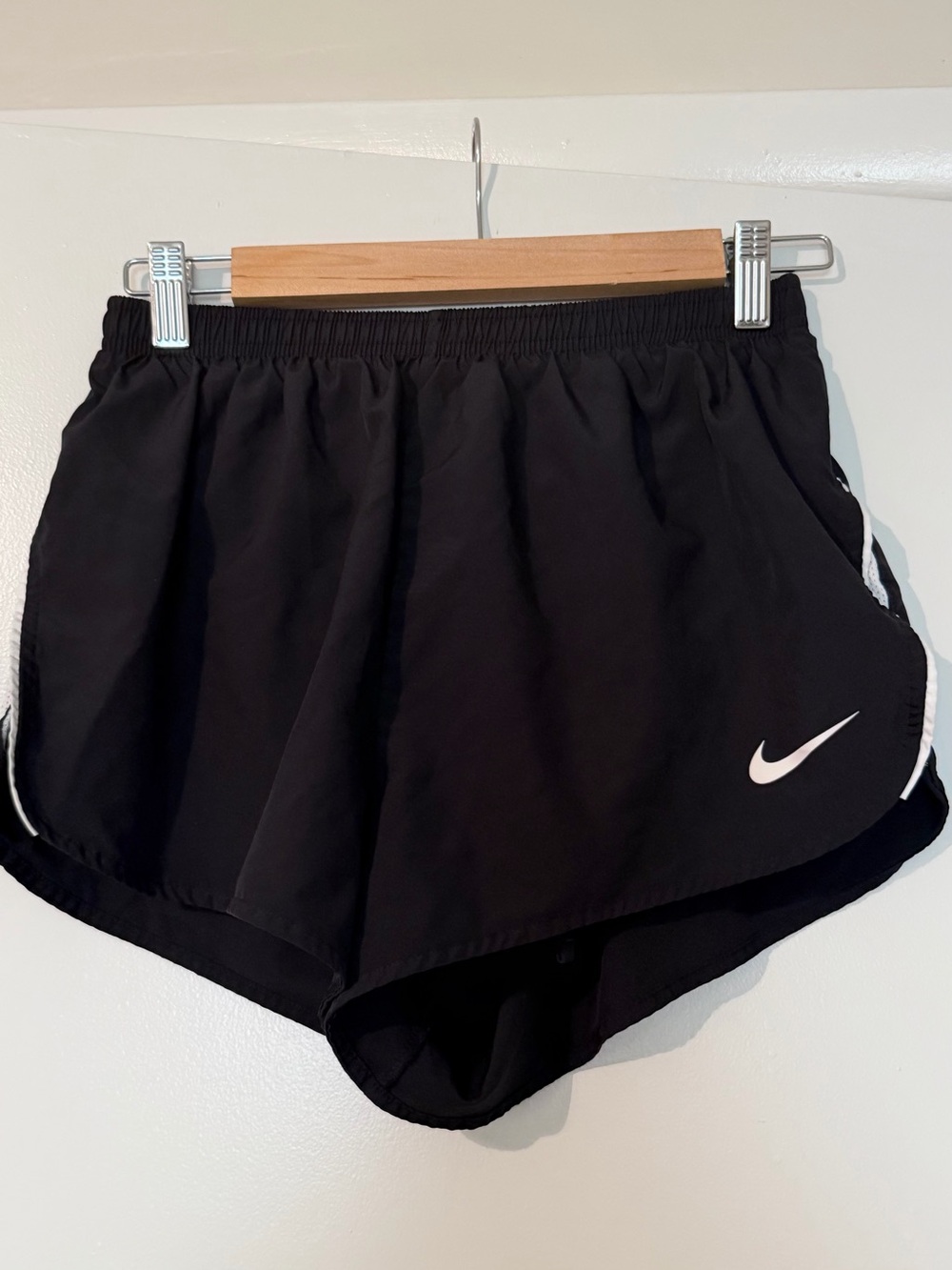 Nike Black Athletic Running Shorts with White Swoosh